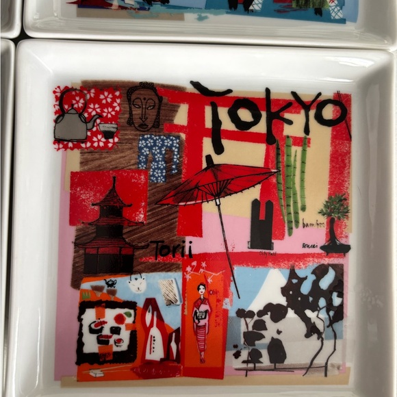 CRATE & BARREL City Scenes Square Appetizer  Plates Tray Road Trip, Set Of 6 - Picture 8 of 8